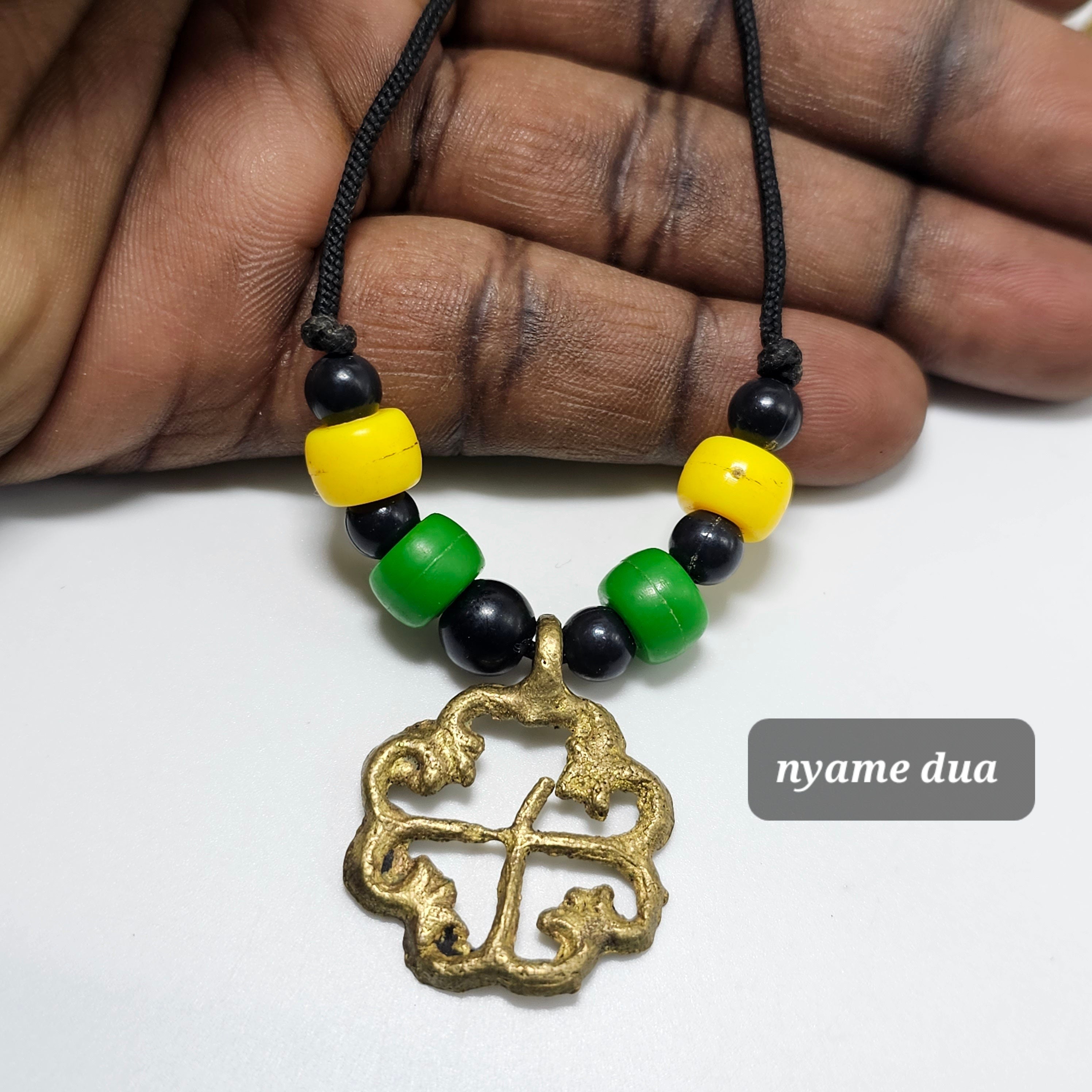 Ashante Brass Necklace, African Jewelry, Adinkra Symbols