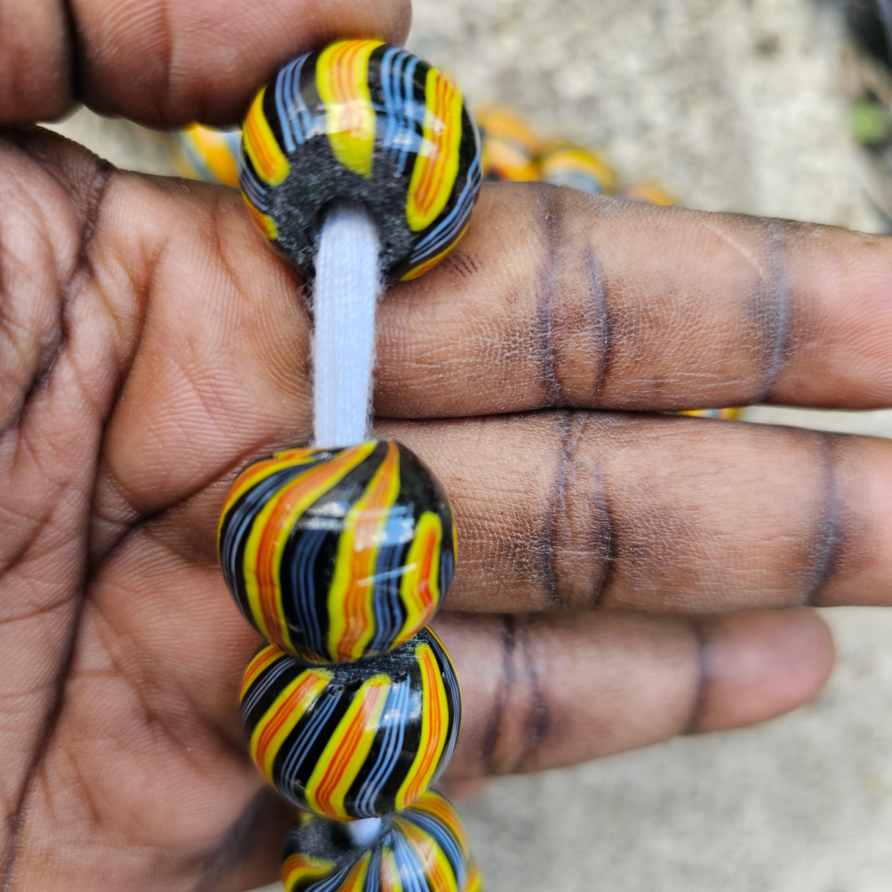 Yellow Stripe Glass Beads