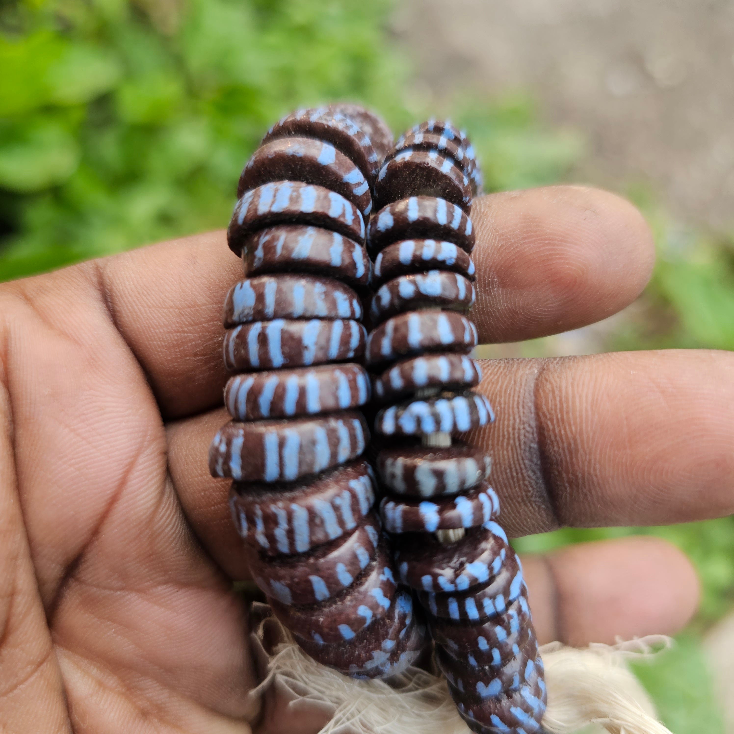 Blue Brown Spacer Beads, African Bead, Painted Beads