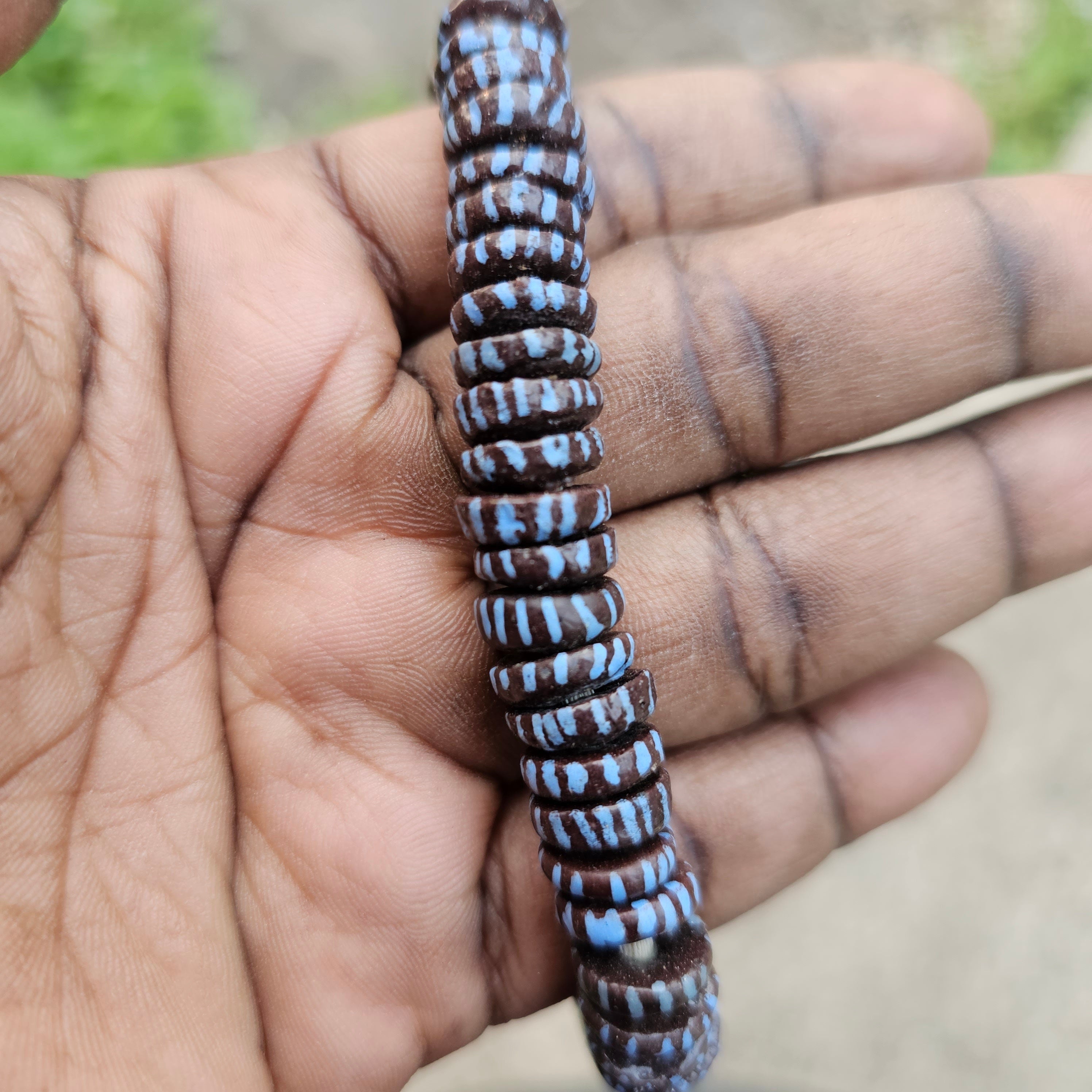 Blue Brown Spacer Beads, African Bead, Painted Beads