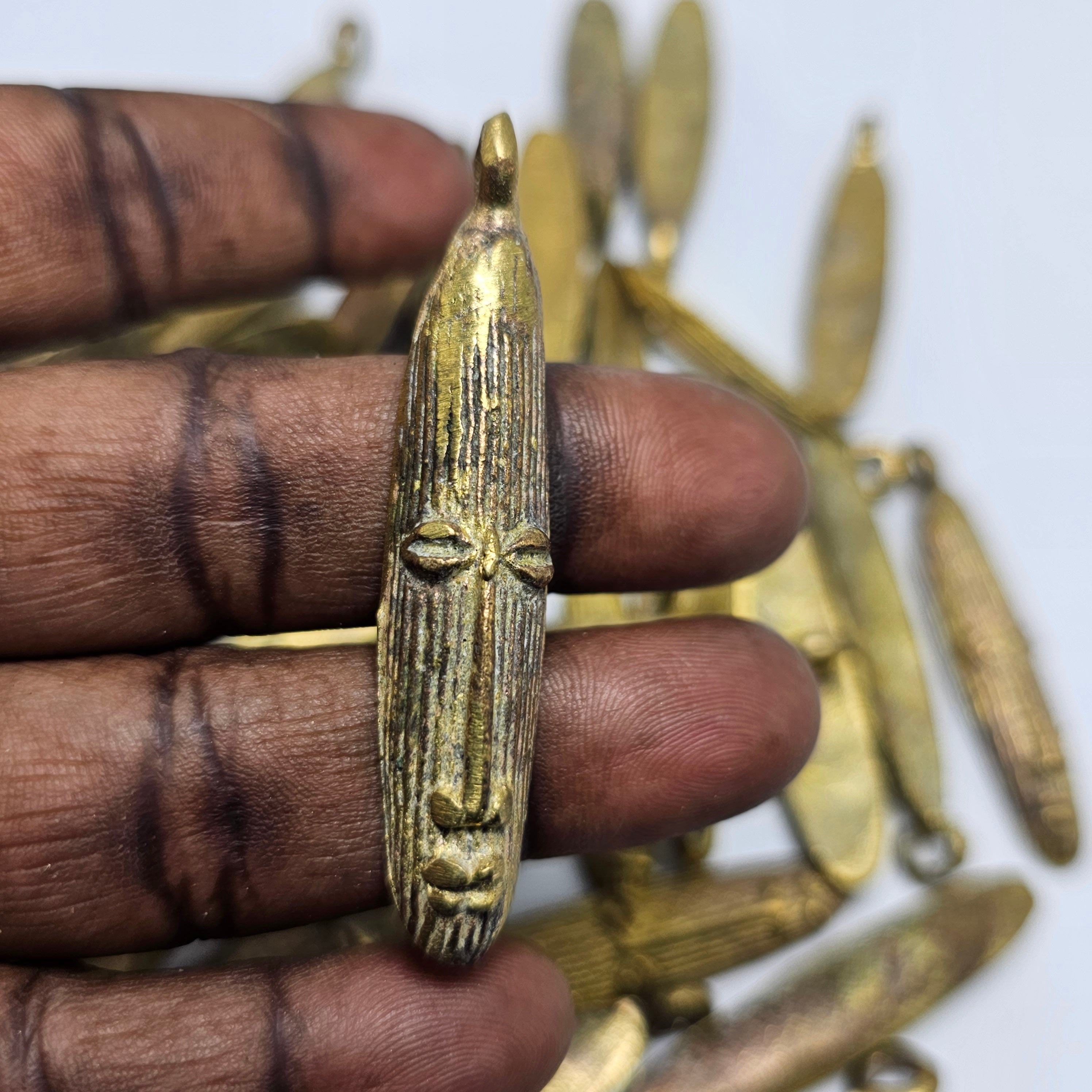 SALE: Long Brass Face, Brass Bead, African Jewelry