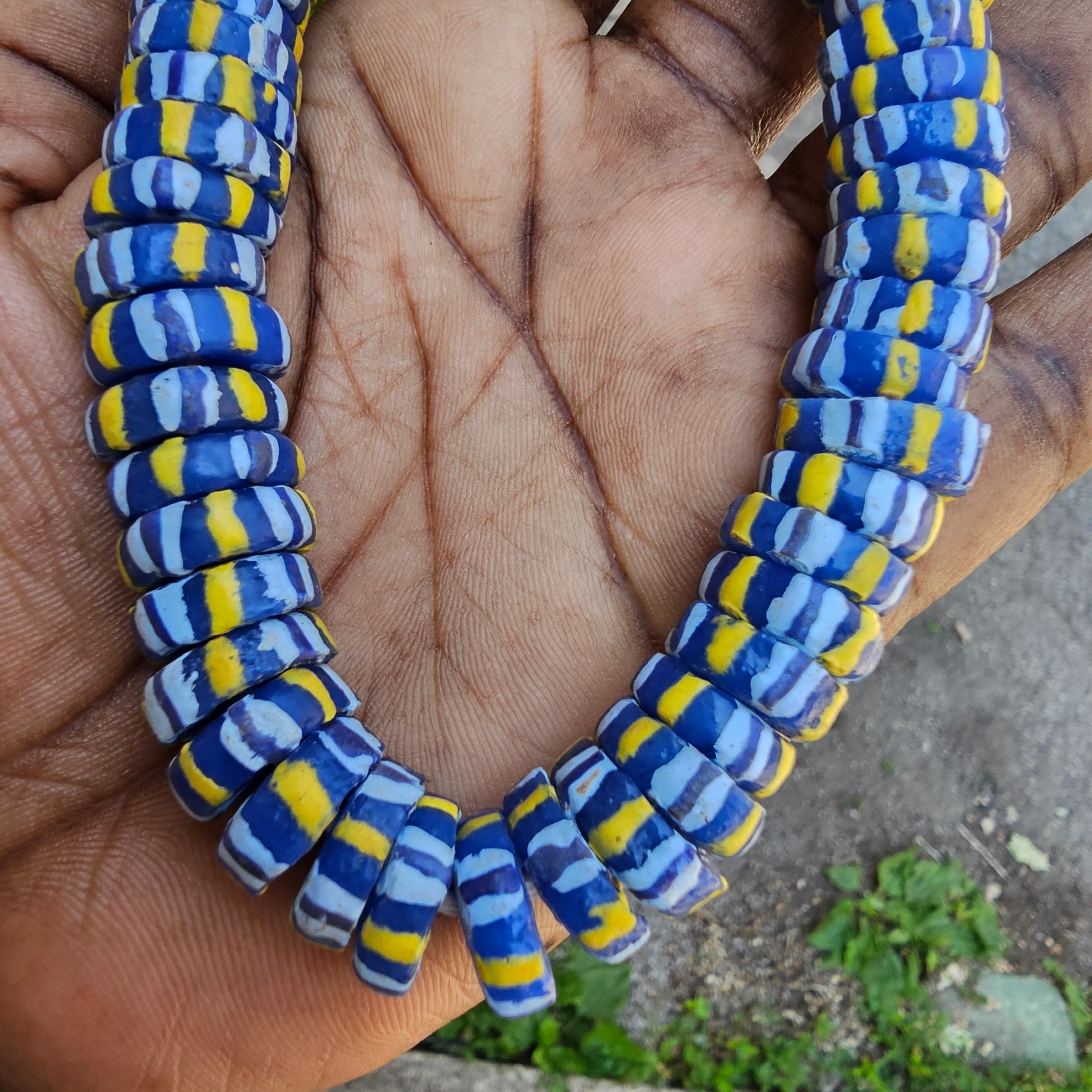 Chevron Style Krobo Powder Glass Beads, Jewelry Making Beads