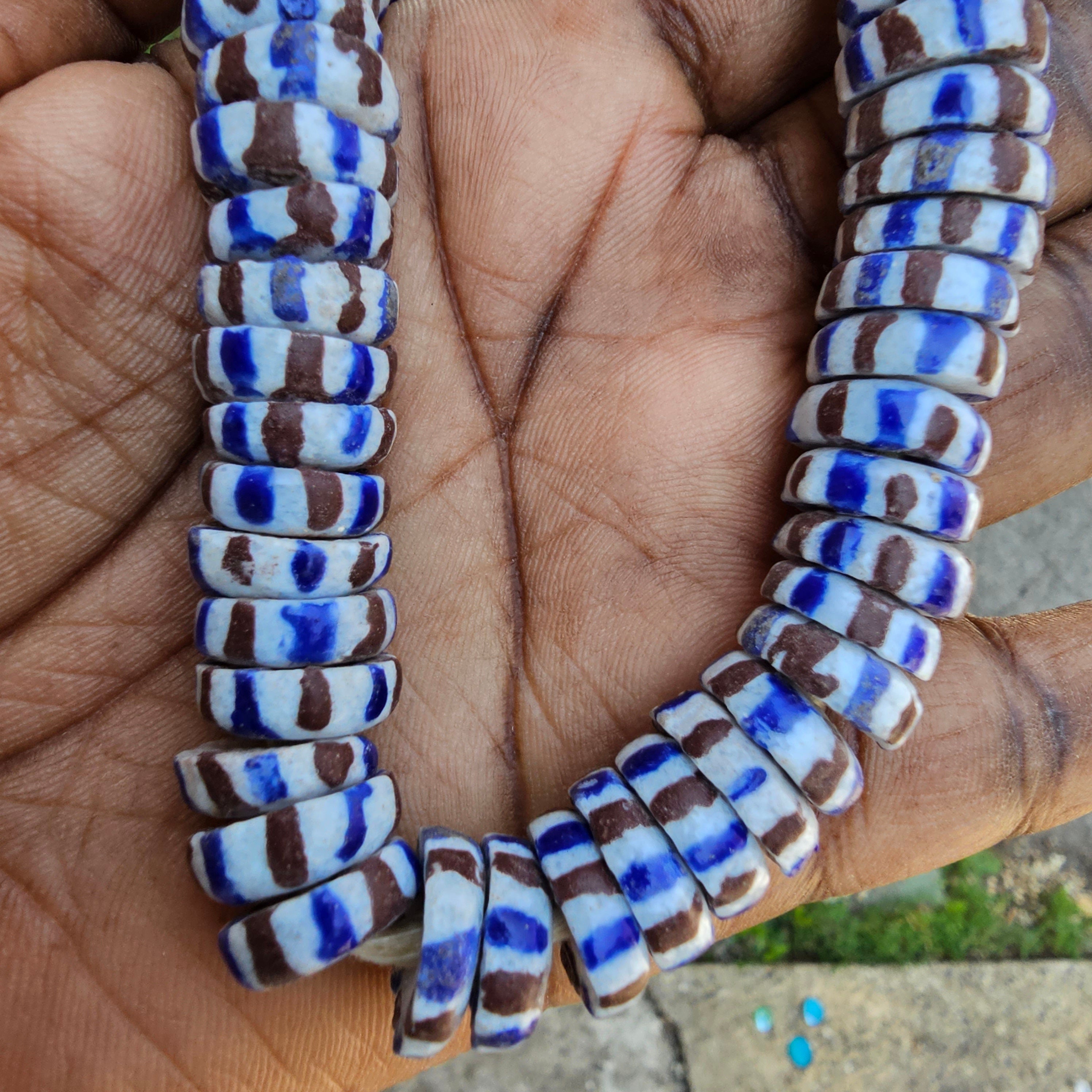 Chevron Style Krobo Powder Glass Beads, Jewelry Making Beads