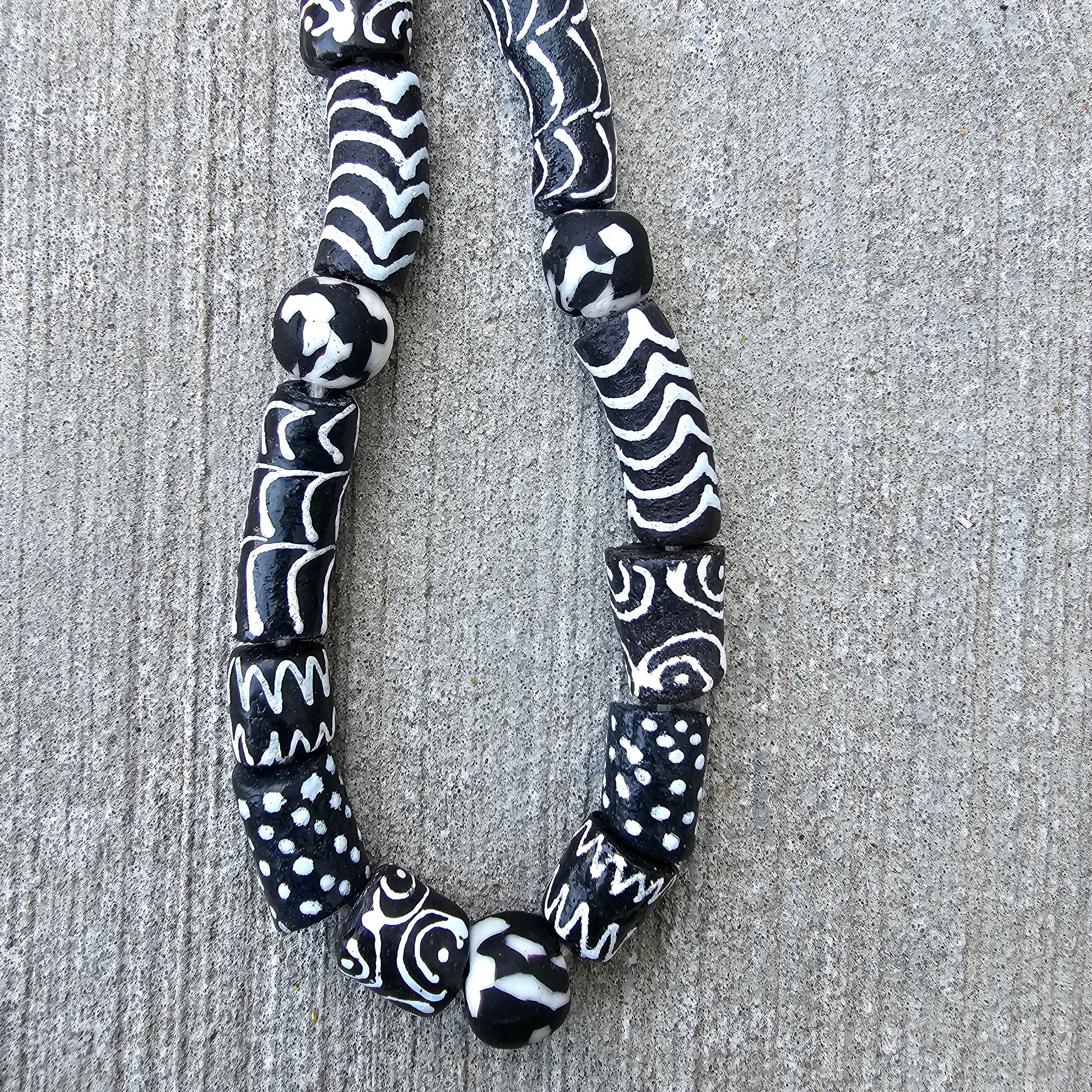 Black and White Long Beads, Krobo Glass Beads