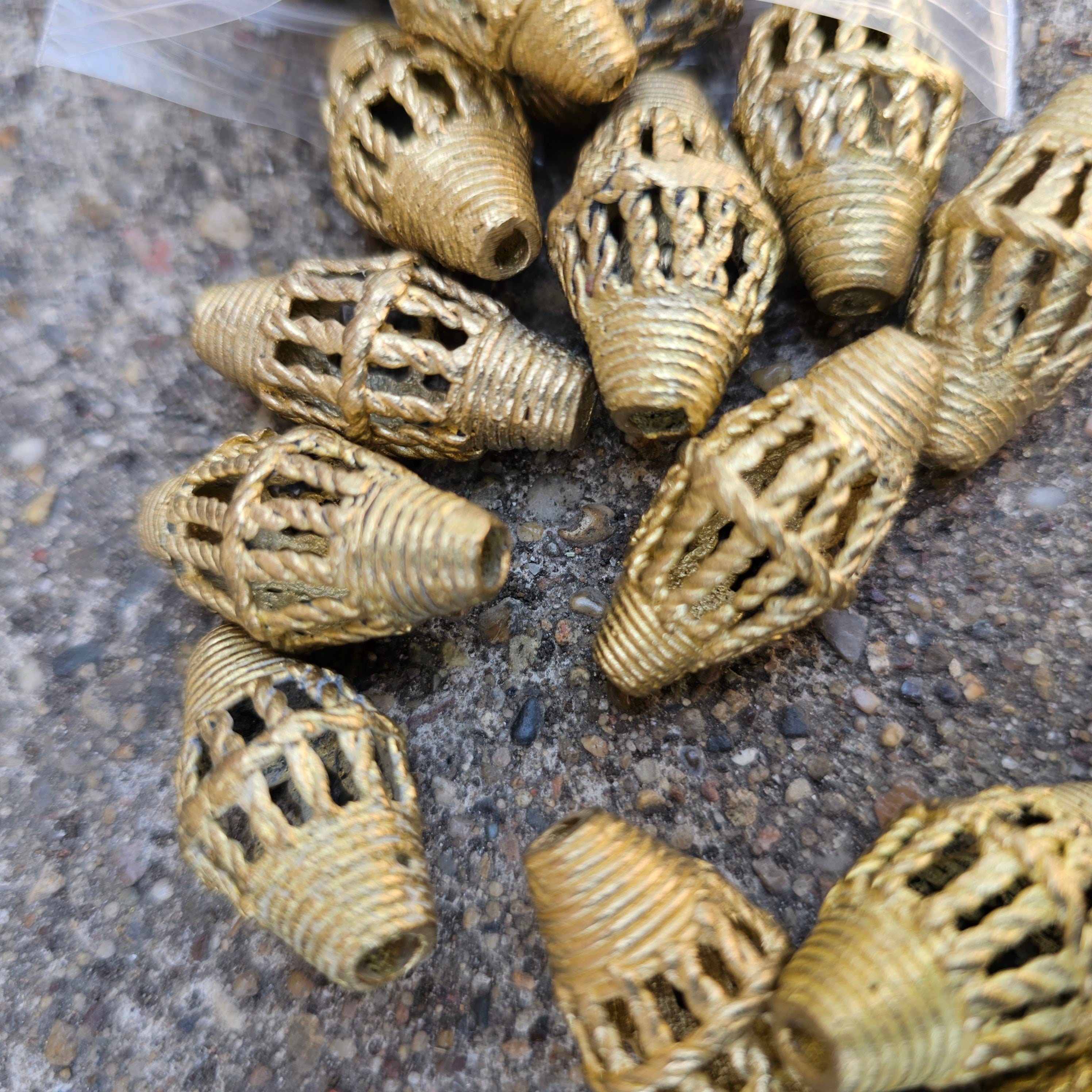 Netted Tube Ashante Beads, Brass Jewelry