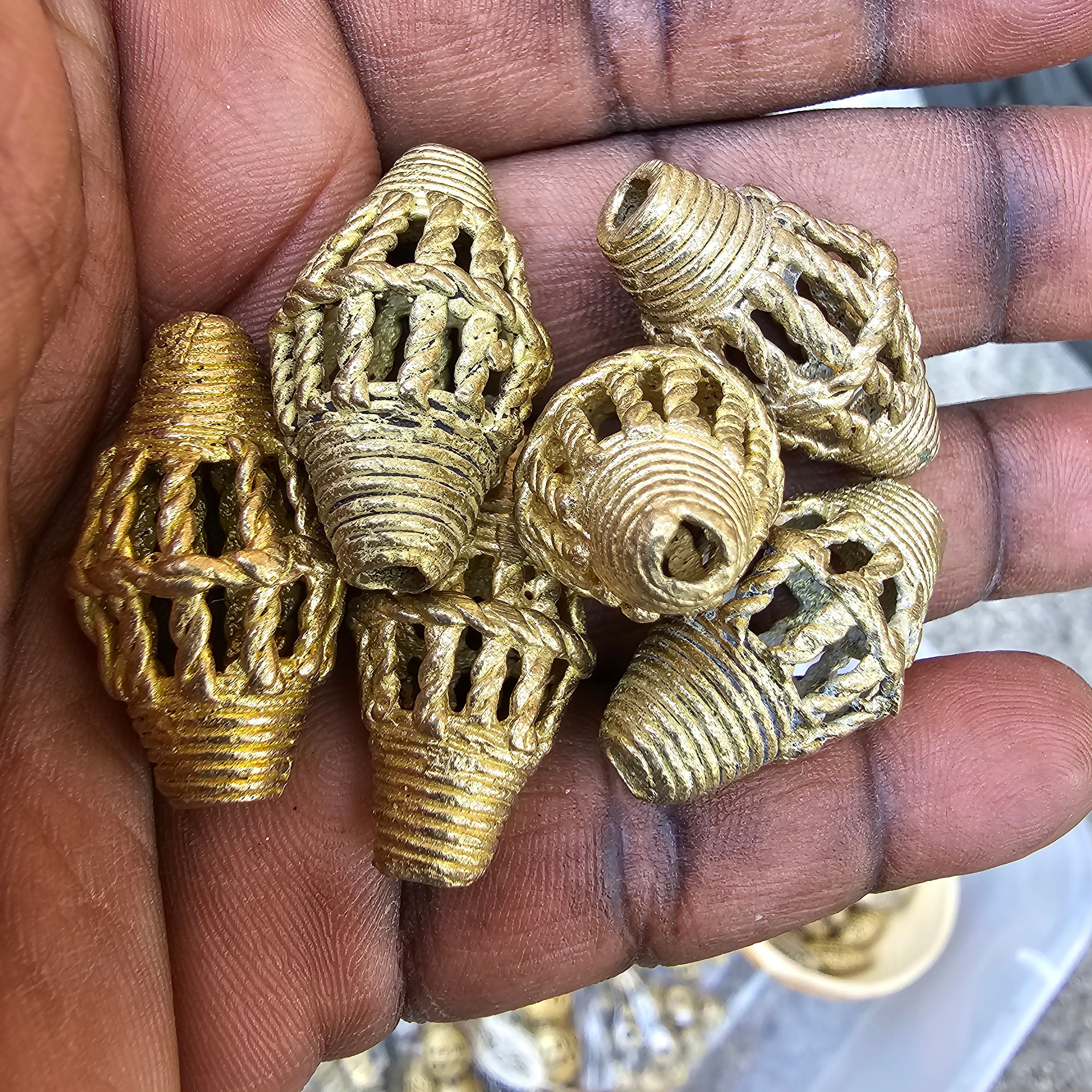 Netted Tube Ashante Beads, Brass Jewelry