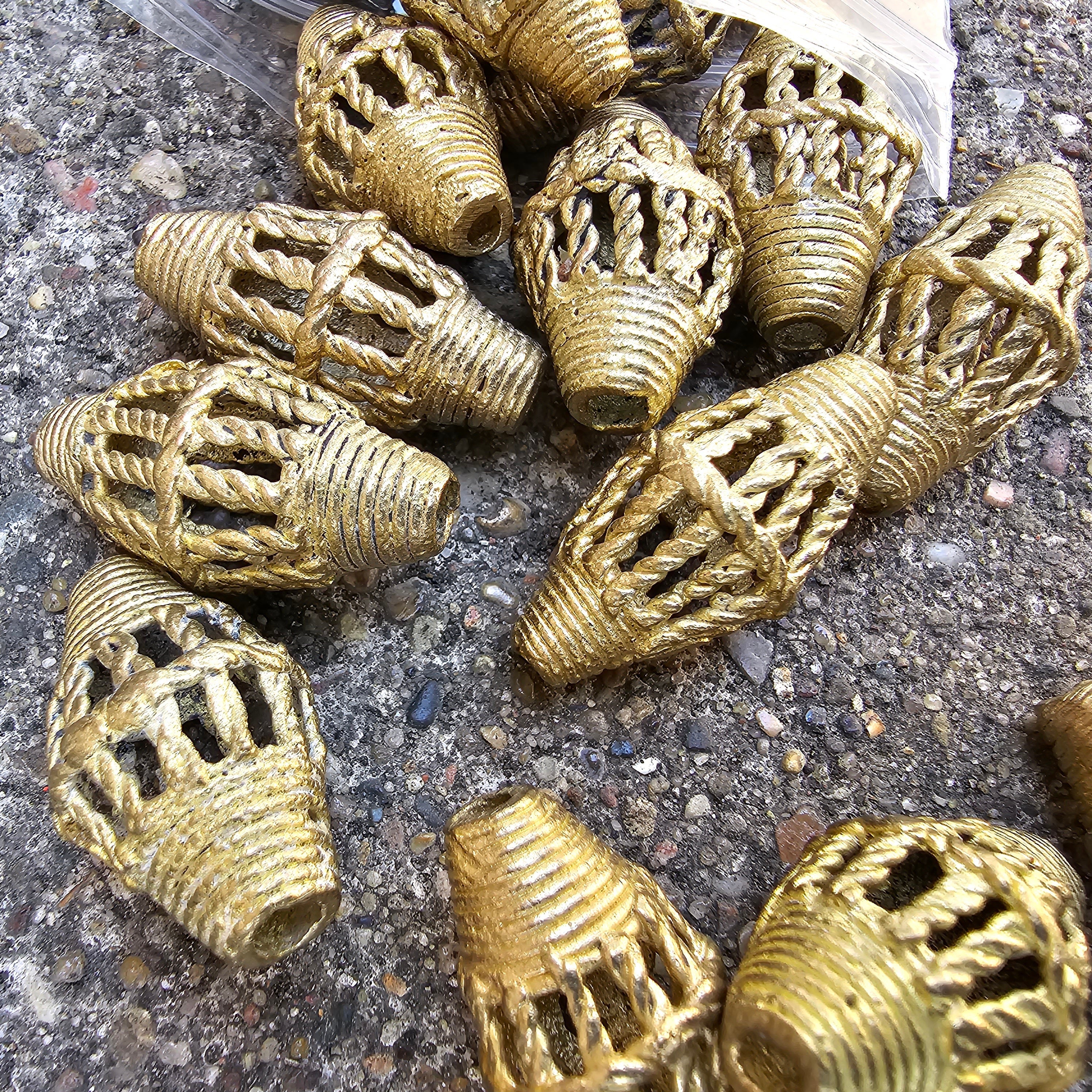 Netted Tube Ashante Beads, Brass Jewelry