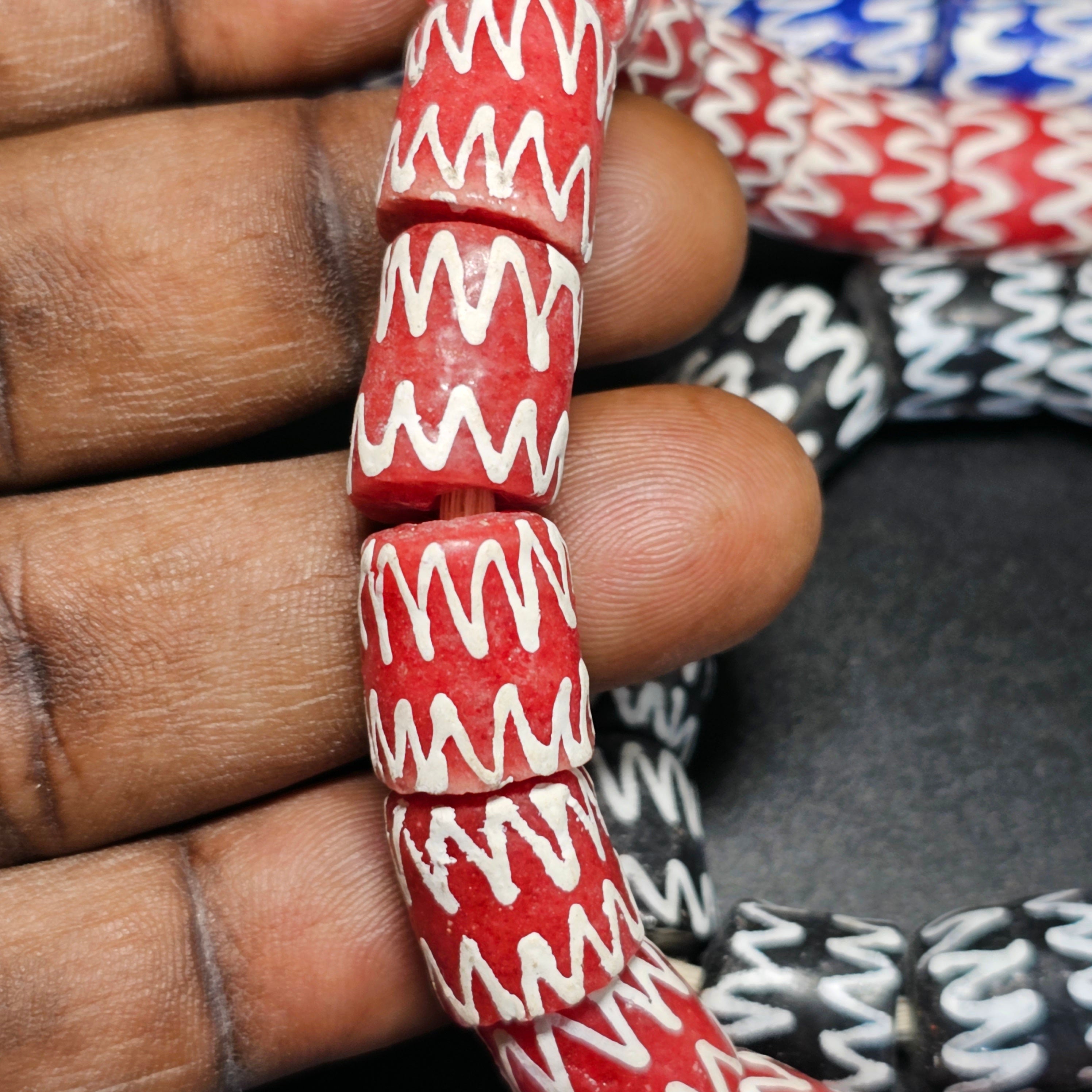 20 Powdered Glass Beads, Red Krobo Beads, Blue Krobo Beads