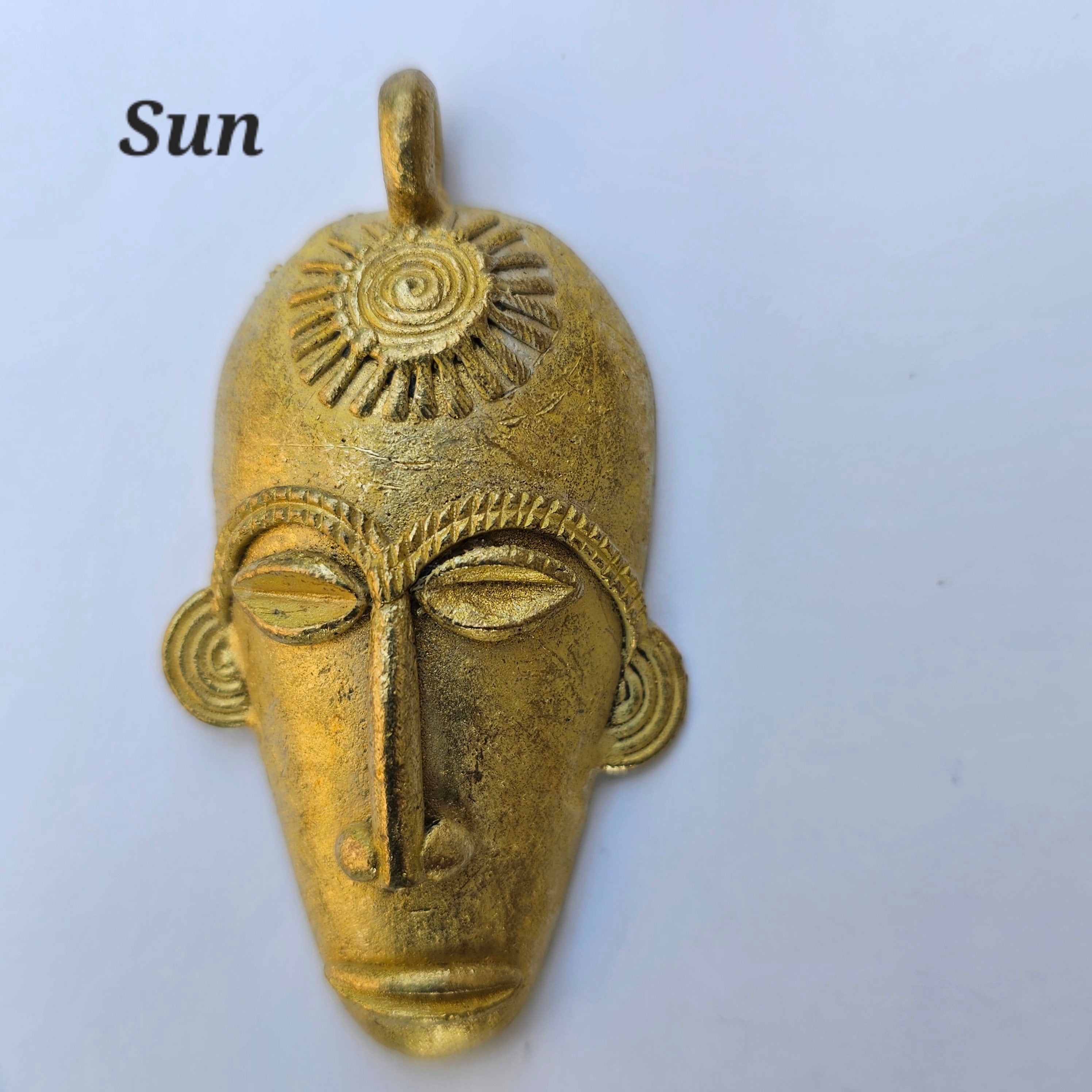 Elongated Mask Pendant, African Brass Beads