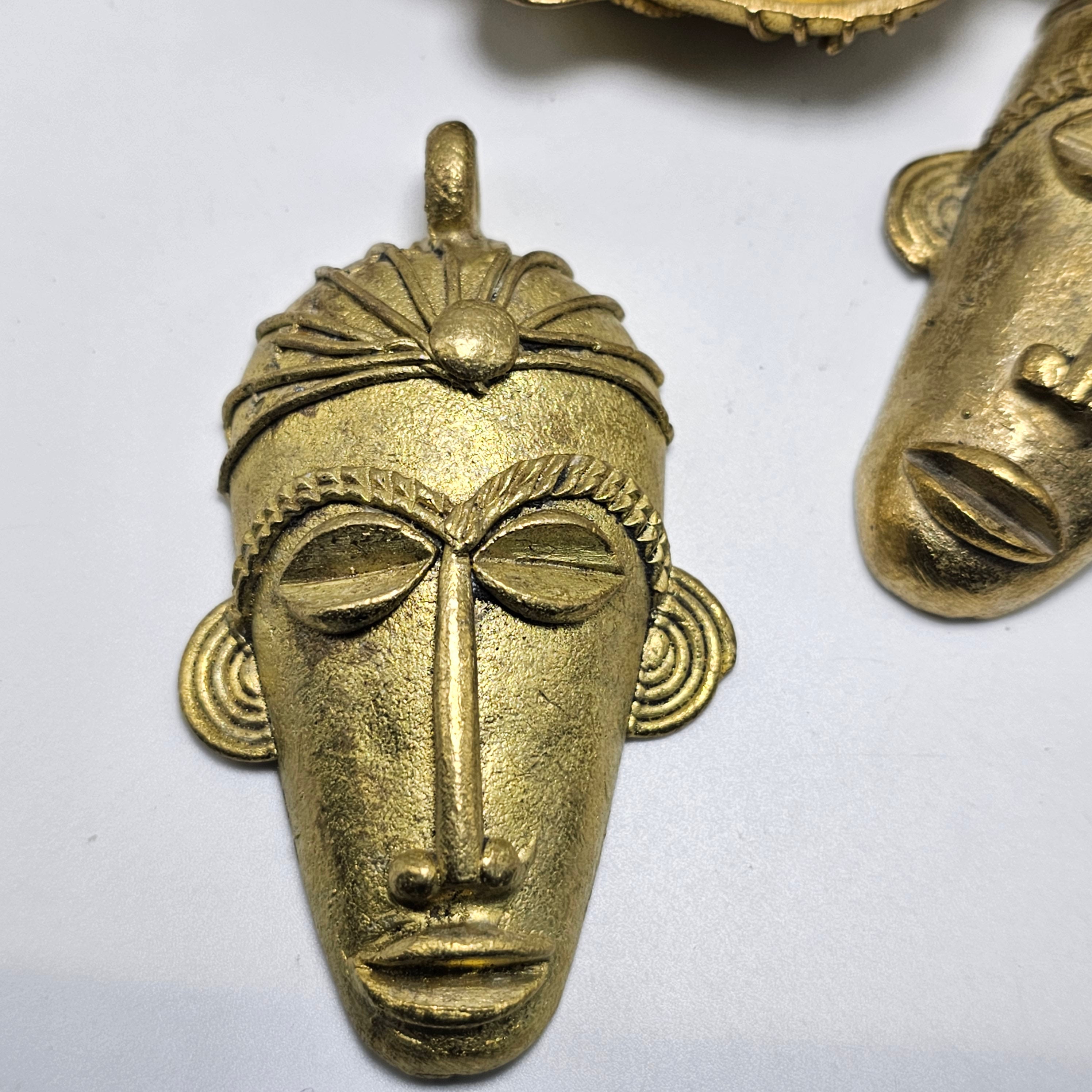 SALE: Elongated Mask Pendant, African Brass Beads