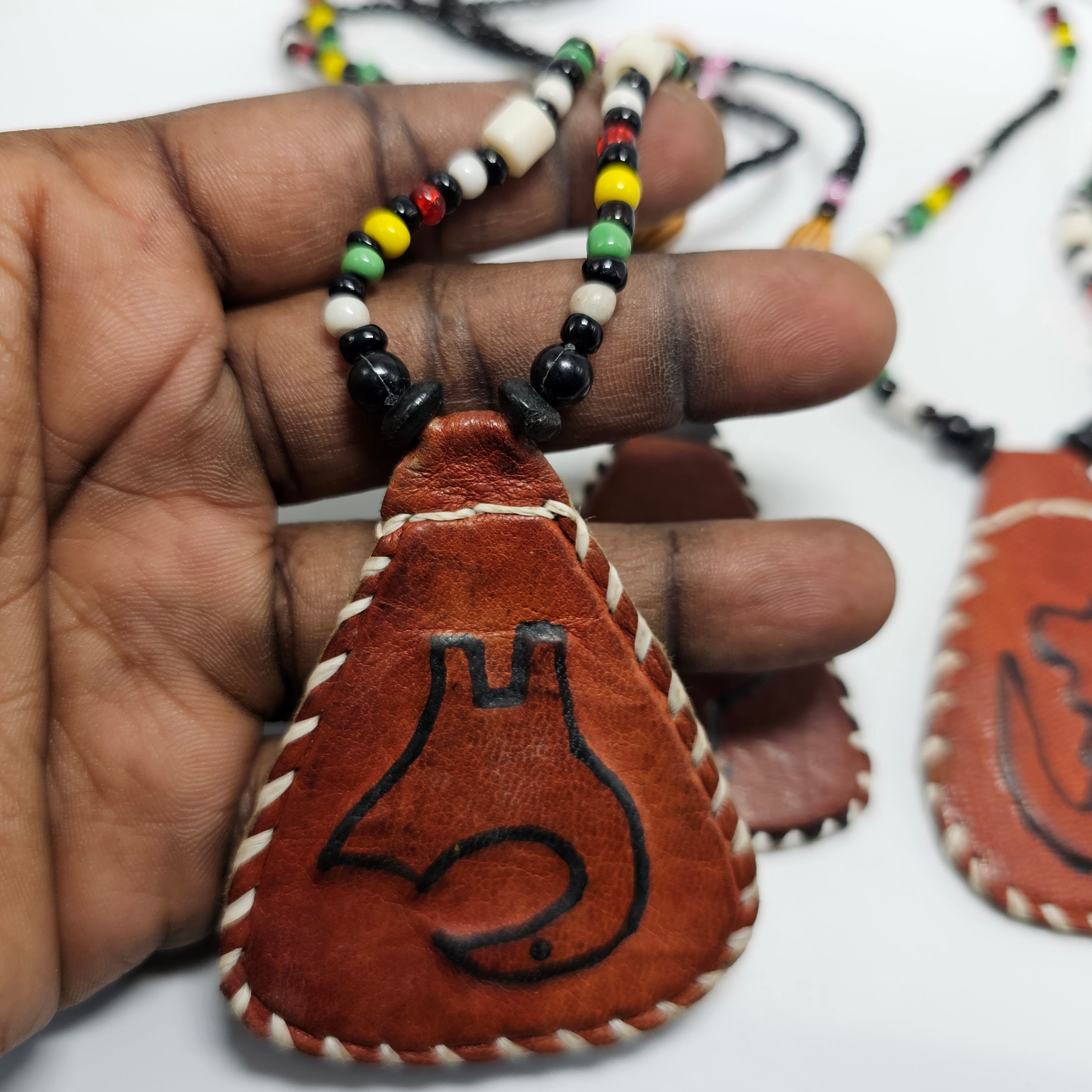 Leather African Necklace, Unisex Jewelry, Boho