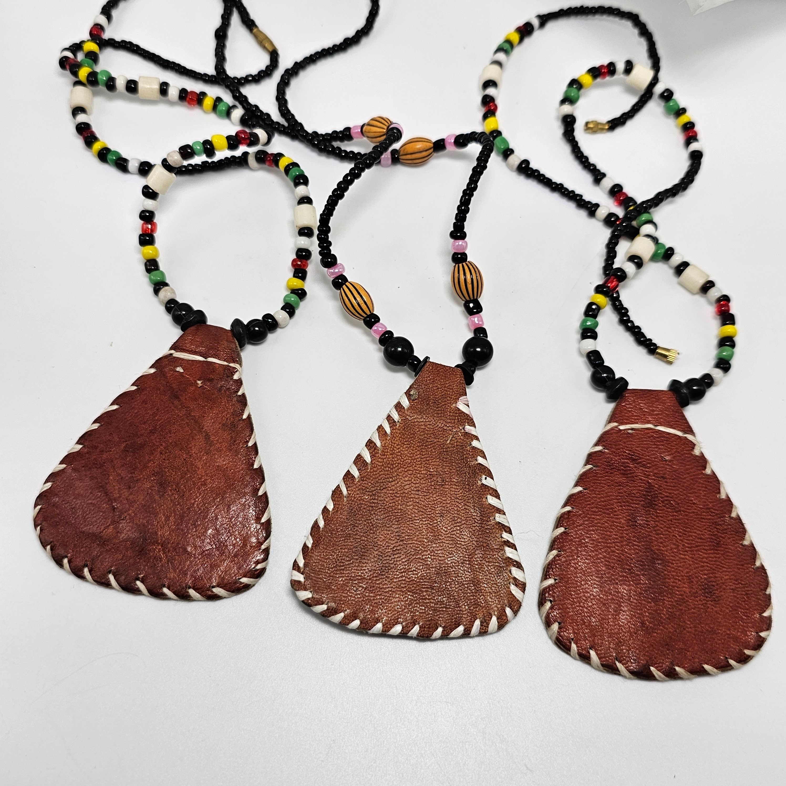 Leather African Necklace, Unisex Jewelry, Boho