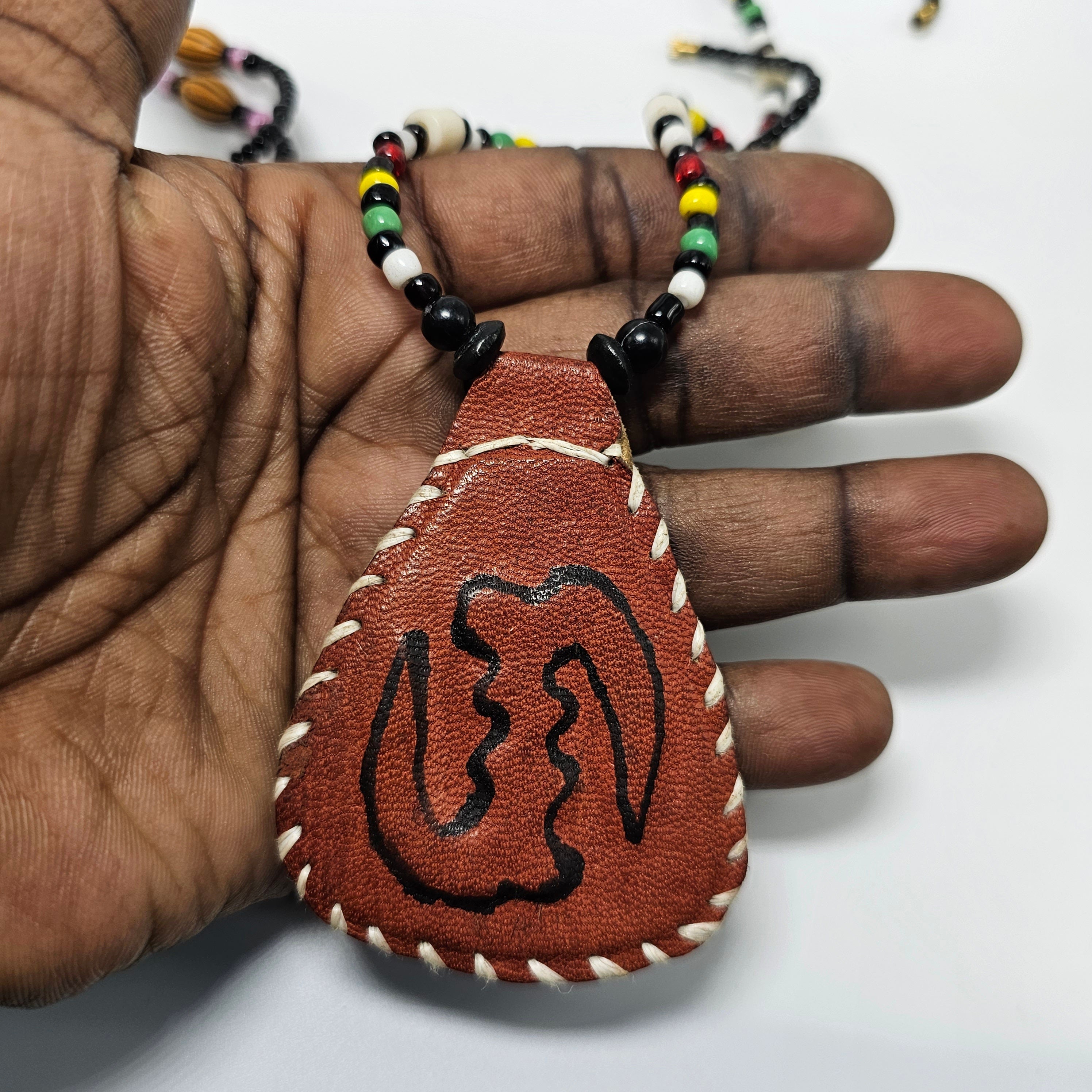 Leather African Necklace, Unisex Jewelry, Boho