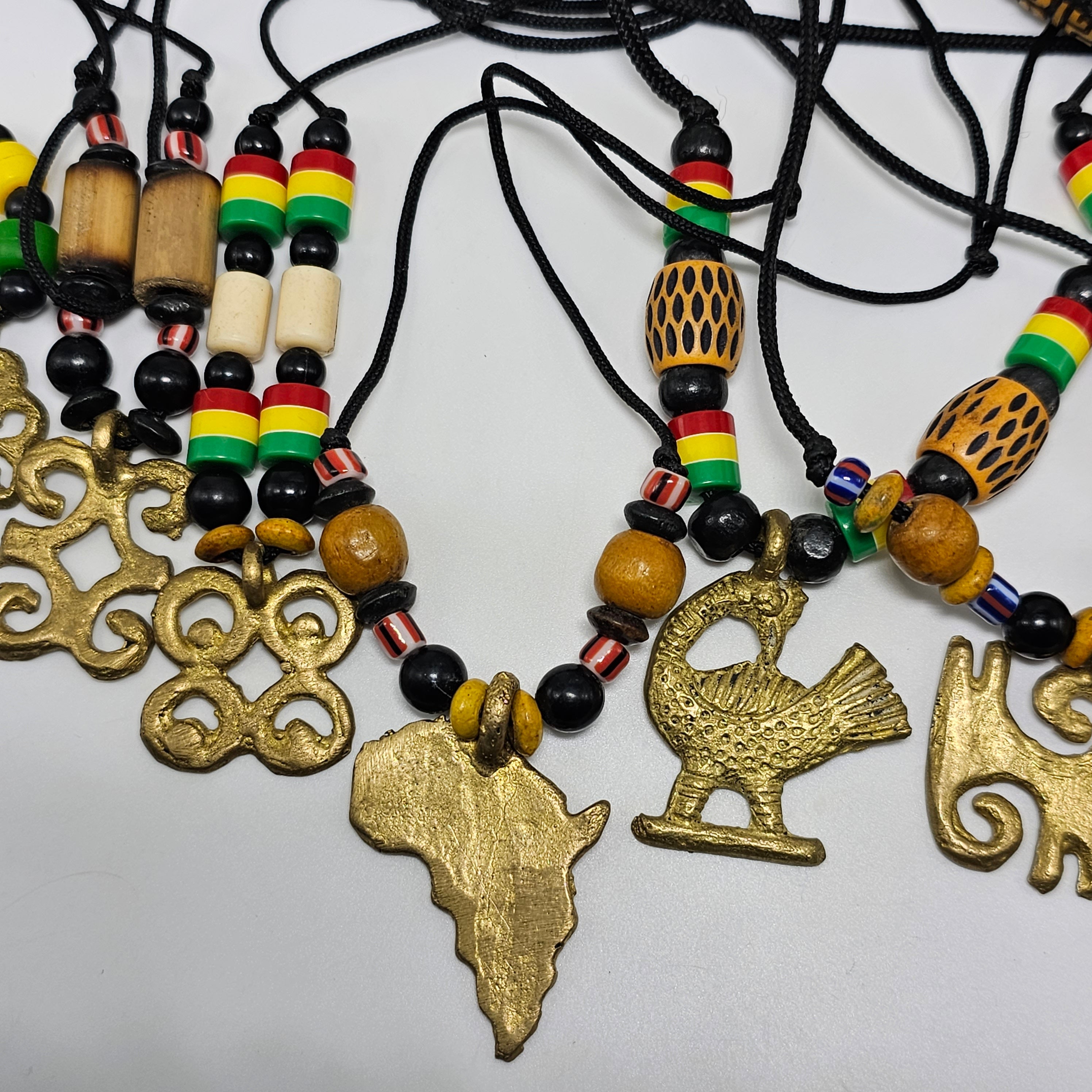 Ashante Brass Necklace, African Jewelry, Adinkra Symbols