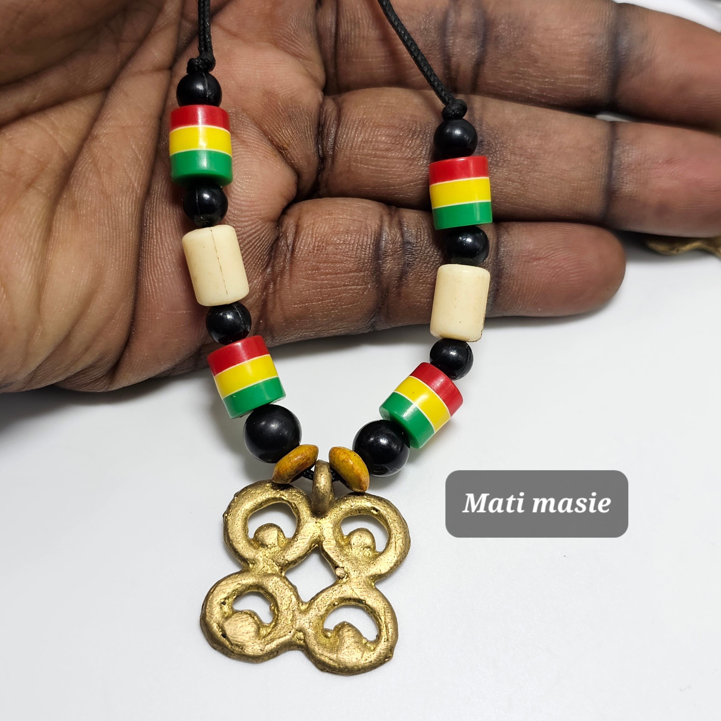 Ashante Brass Necklace, African Jewelry, Adinkra Symbols