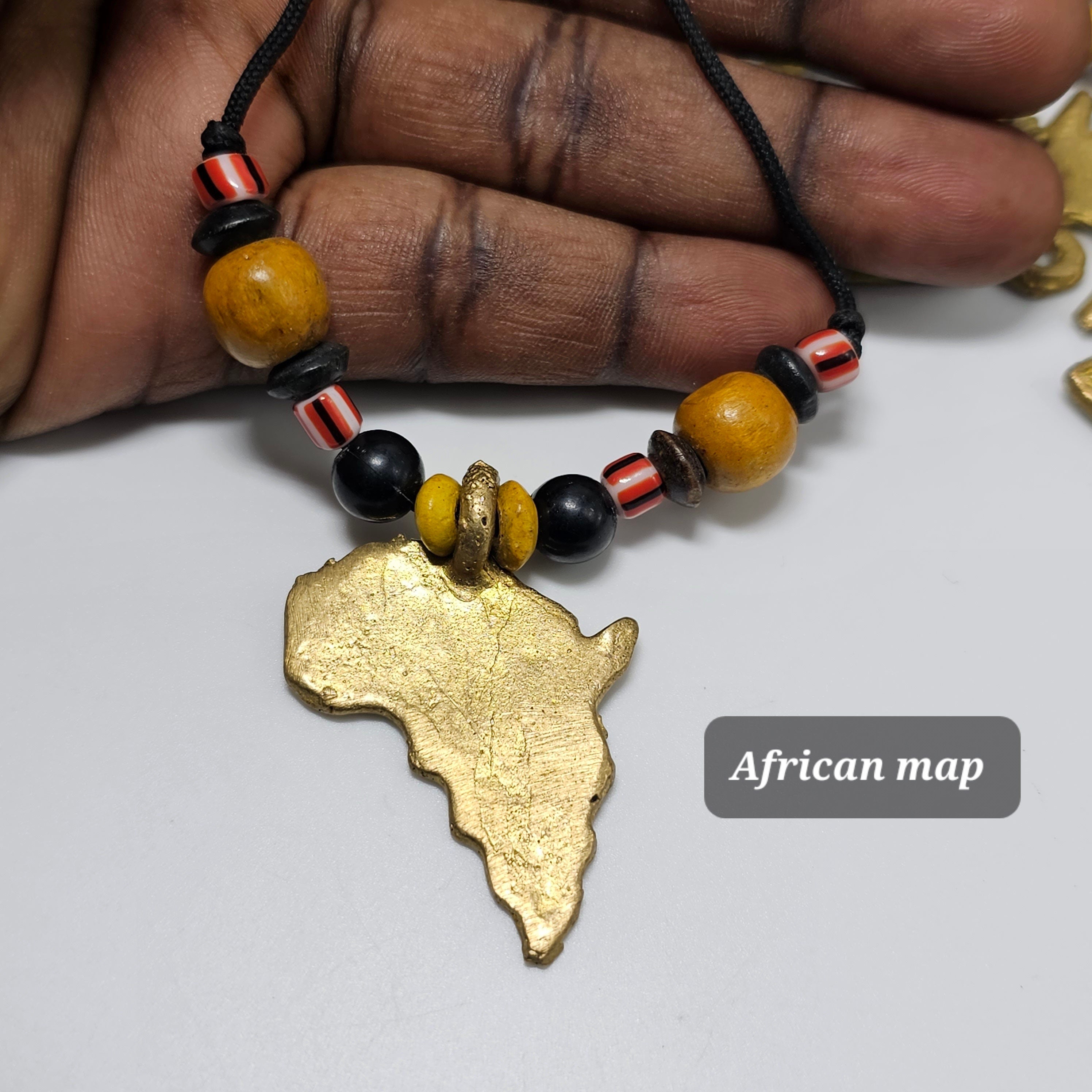 Ashante Brass Necklace, African Jewelry, Adinkra Symbols