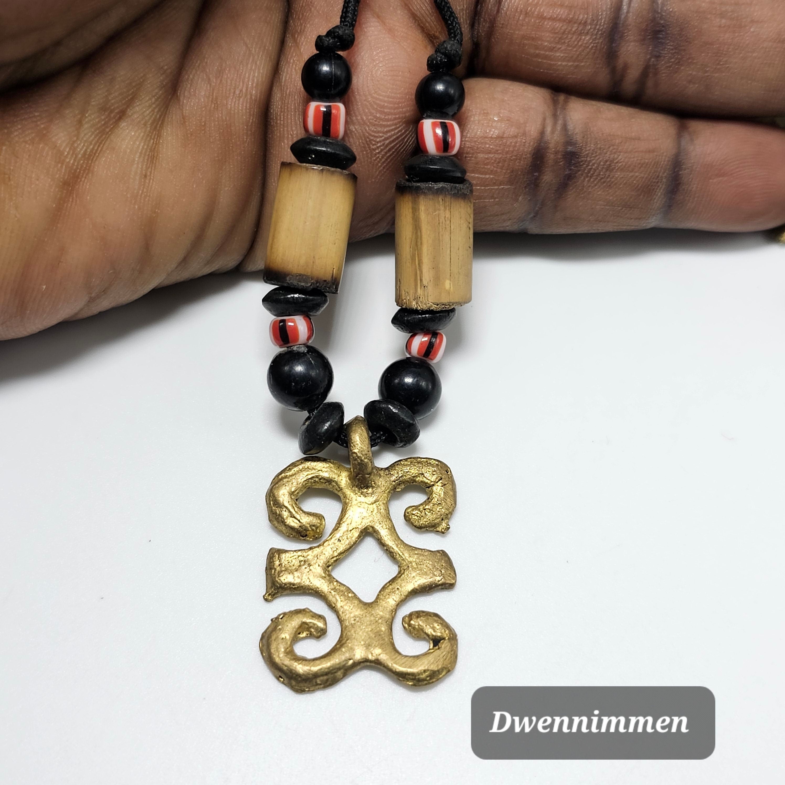 Ashante Brass Necklace, African Jewelry, Adinkra Symbols