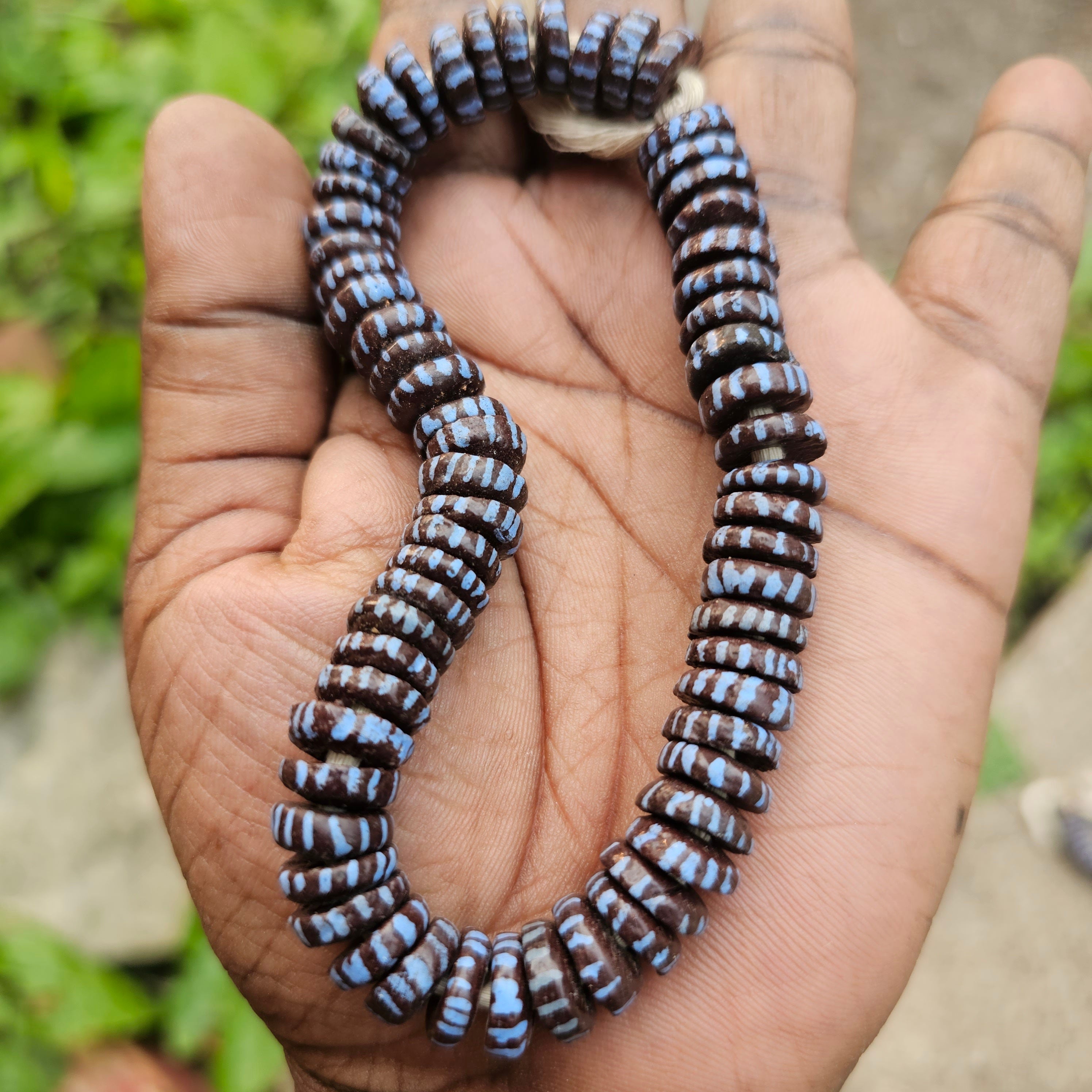 Blue Brown Spacer Beads, African Bead, Painted Beads