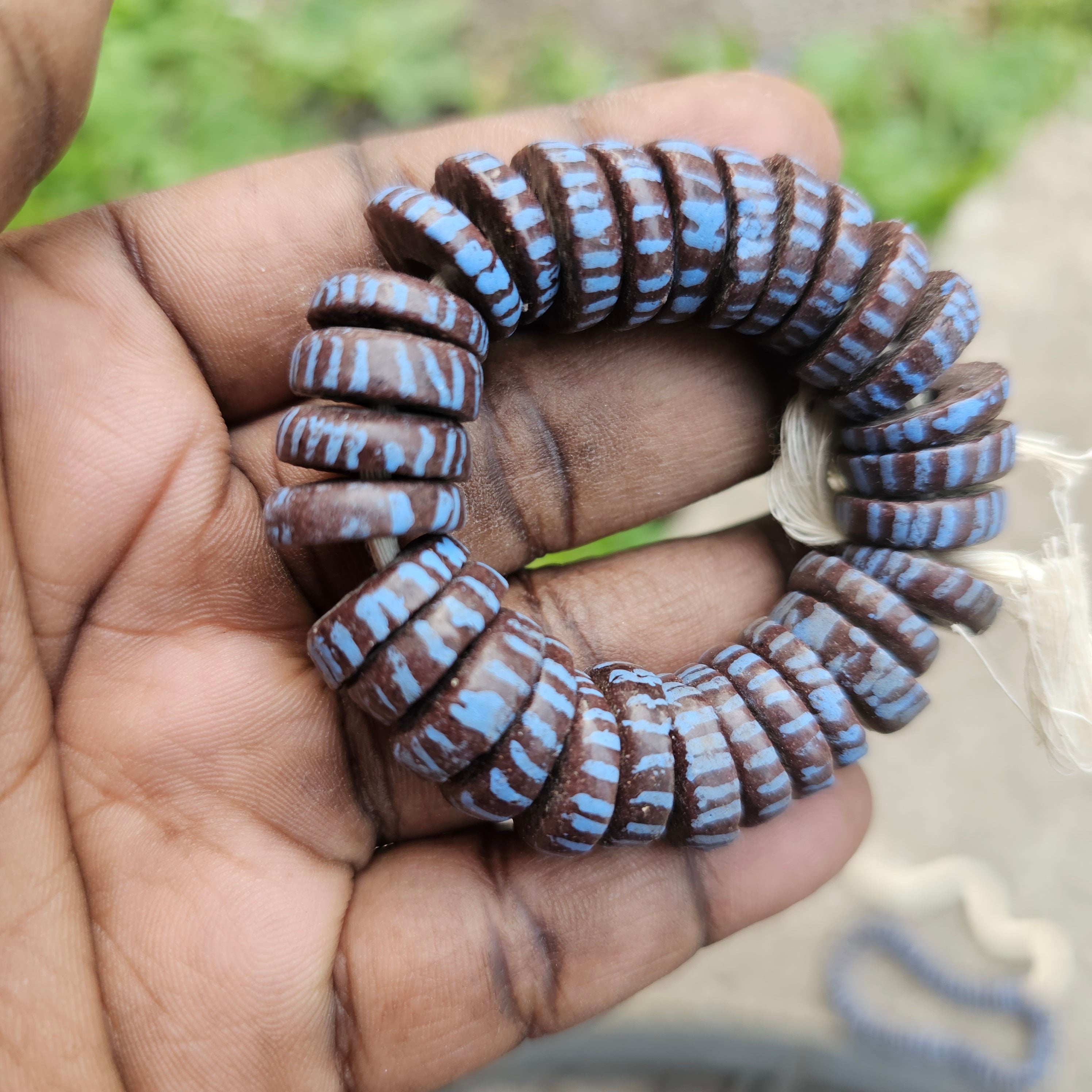 Blue Brown Spacer Beads, African Bead, Painted Beads