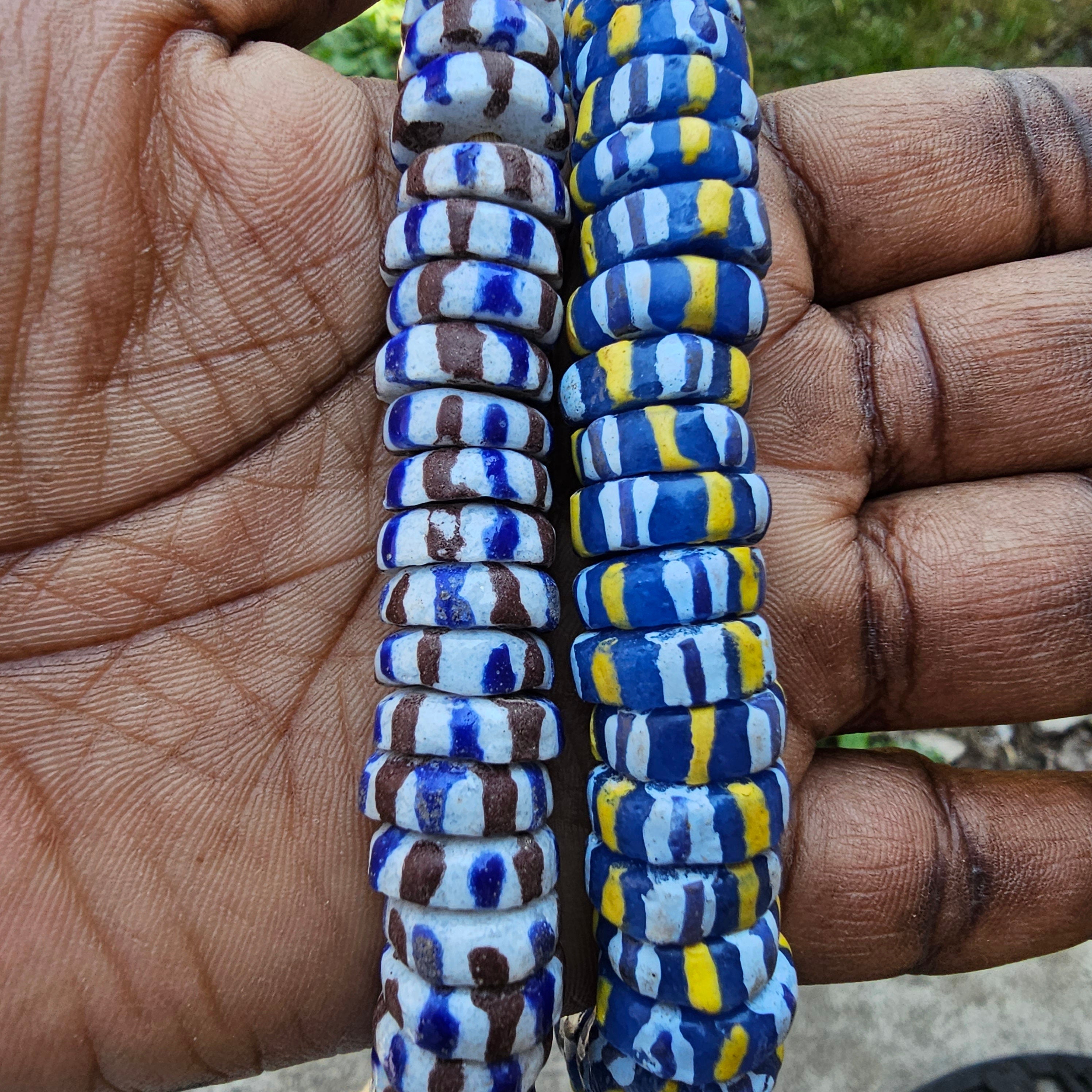 Chevron Style Krobo Powder Glass Beads, Jewelry Making Beads