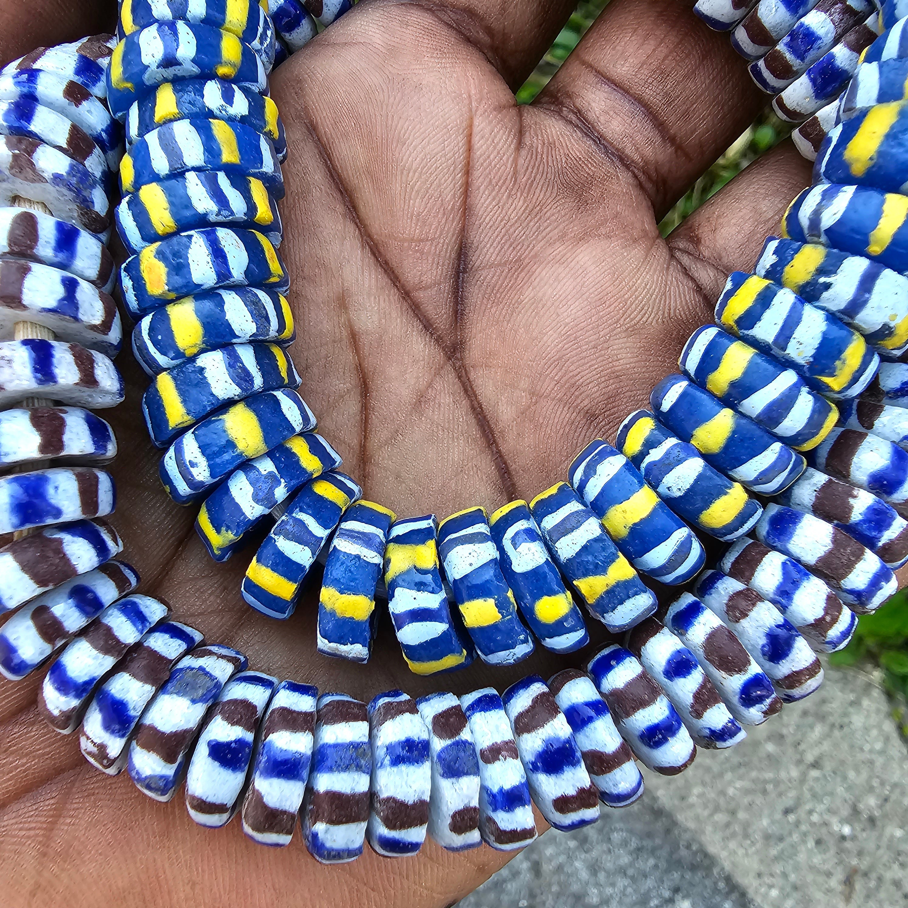 Chevron Style Krobo Powder Glass Beads, Jewelry Making Beads