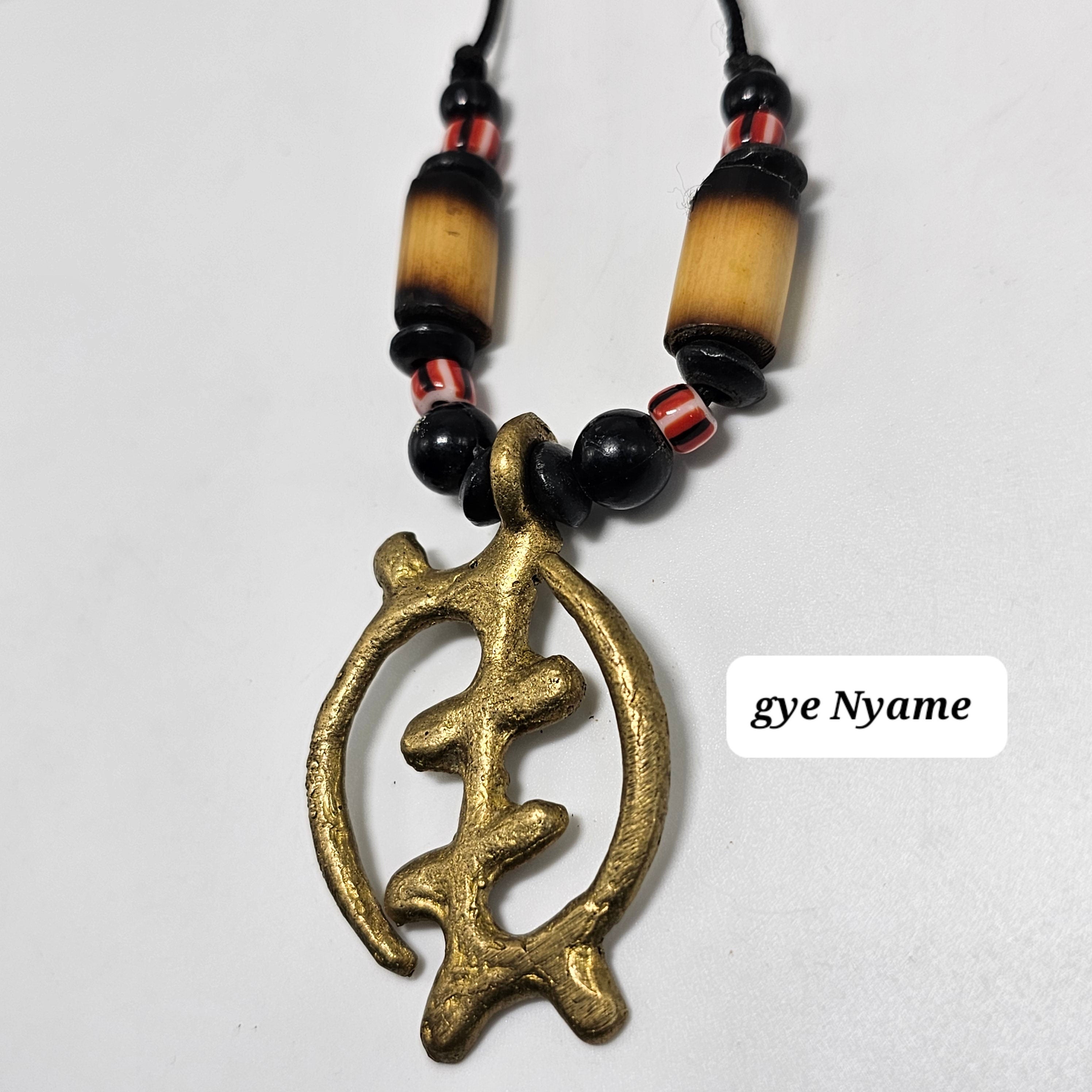 Ashante Brass Necklace, African Jewelry, Adinkra Symbols