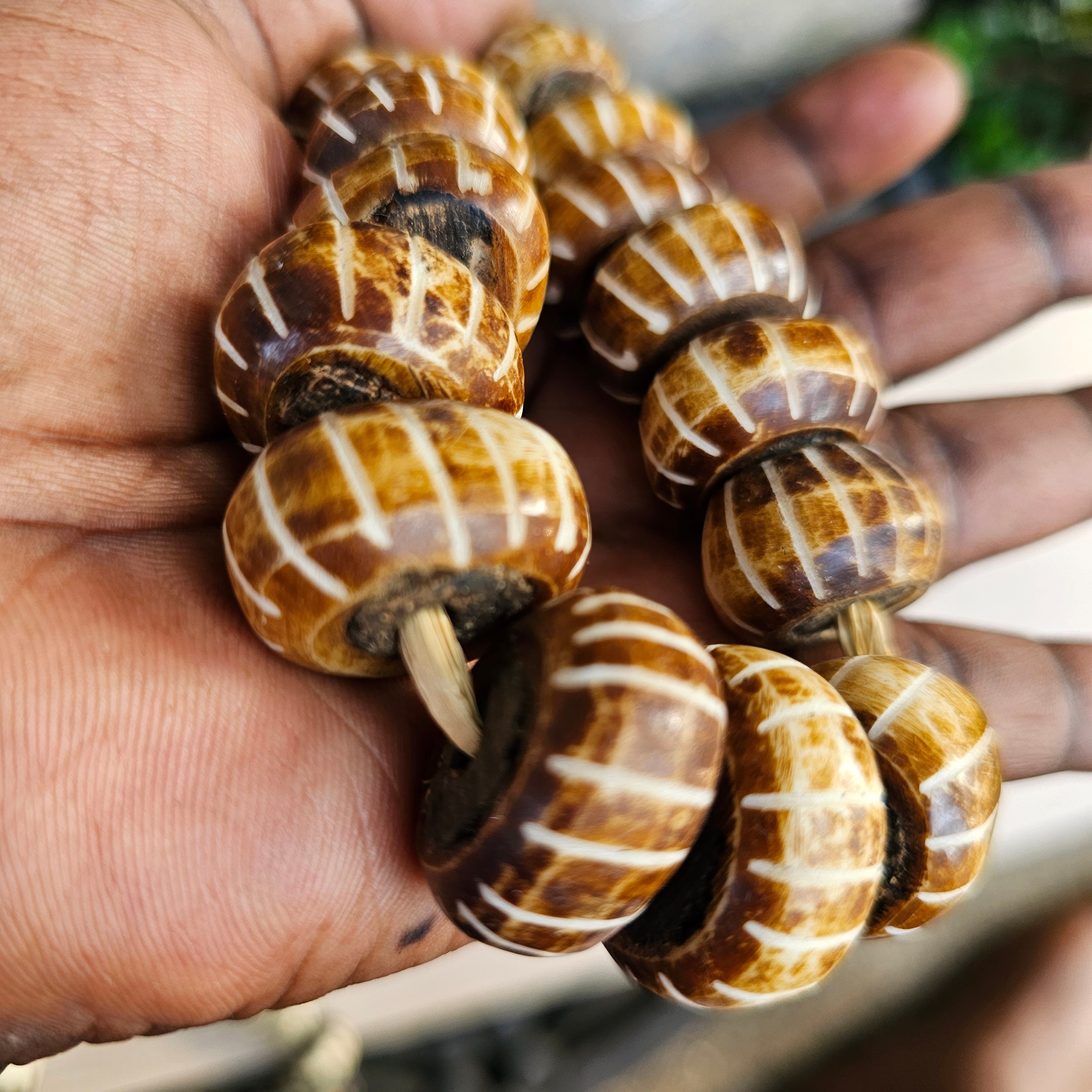 Brown Batik Bone Beads, African Beads