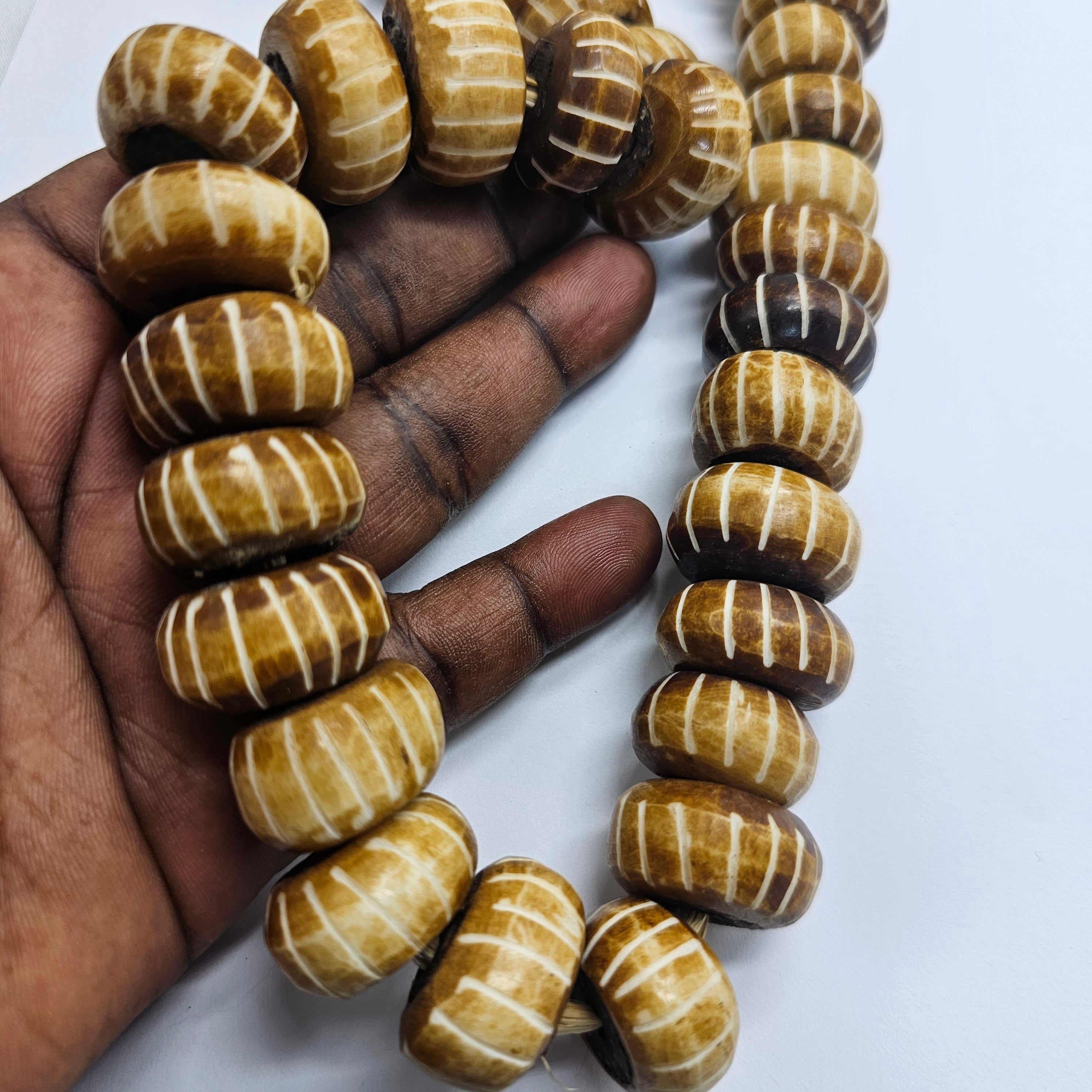 Brown Batik Bone Beads, African Beads