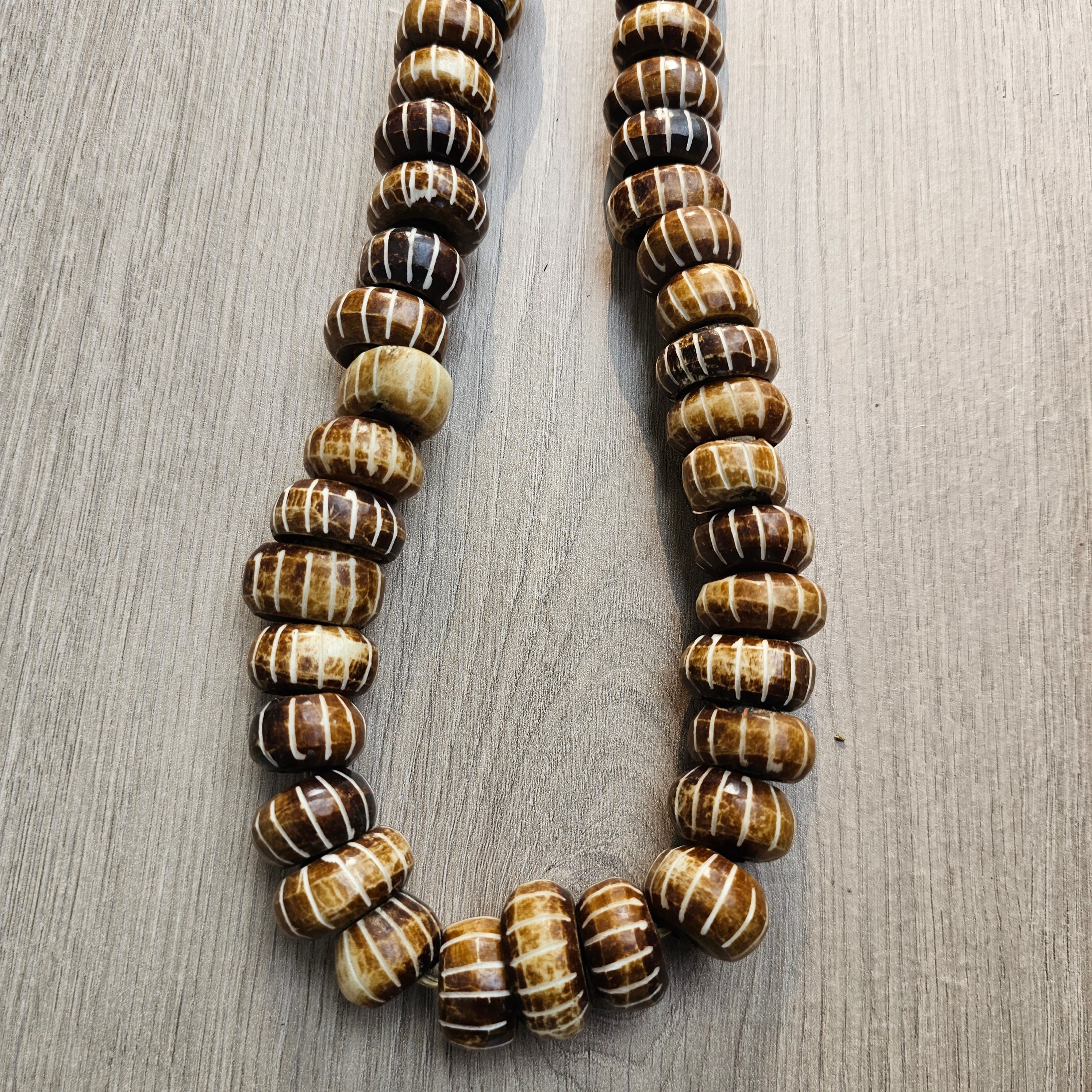 Brown Batik Bone Beads, African Beads