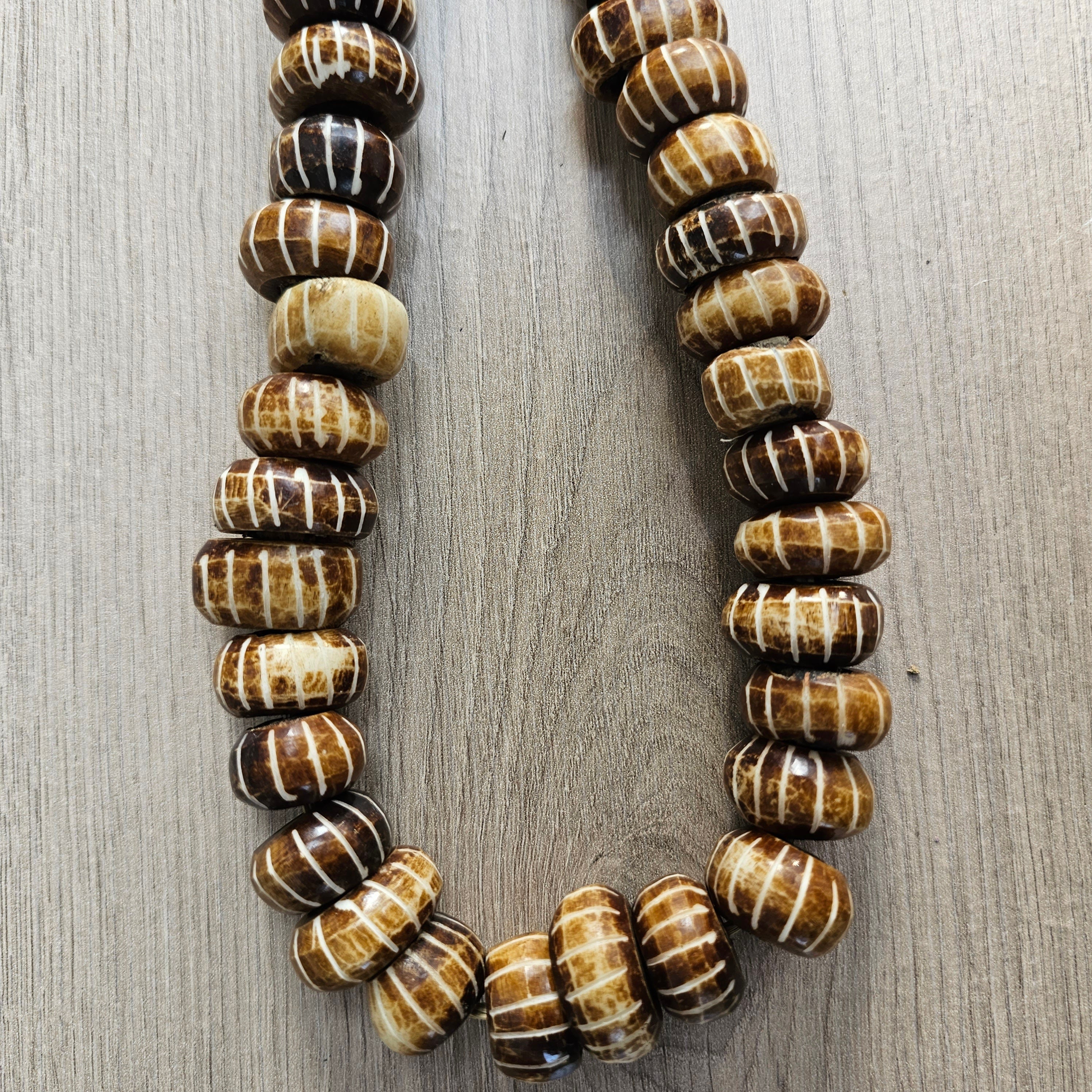 Brown Batik Bone Beads, African Beads