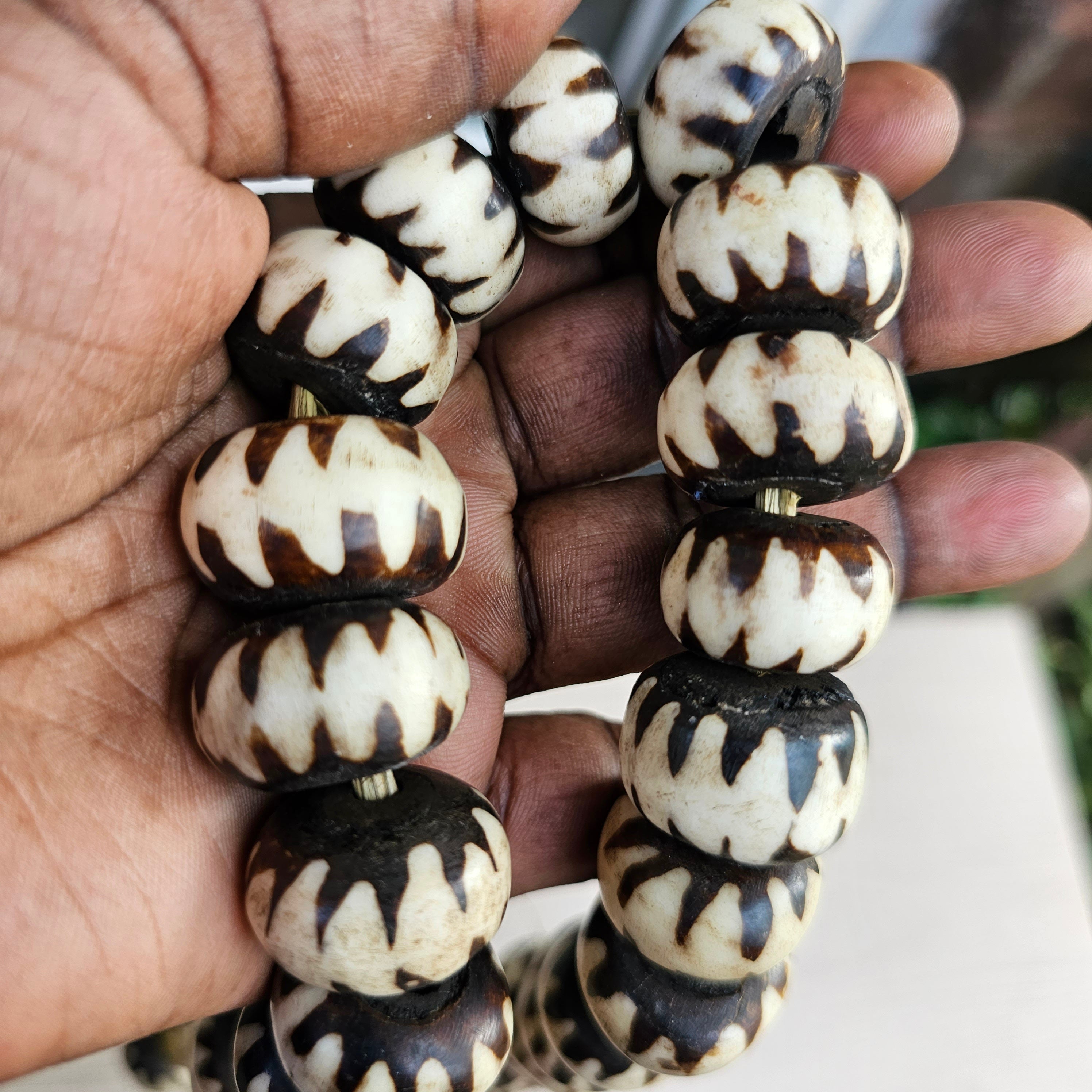 Natural Batik Bone Beads, African Beads