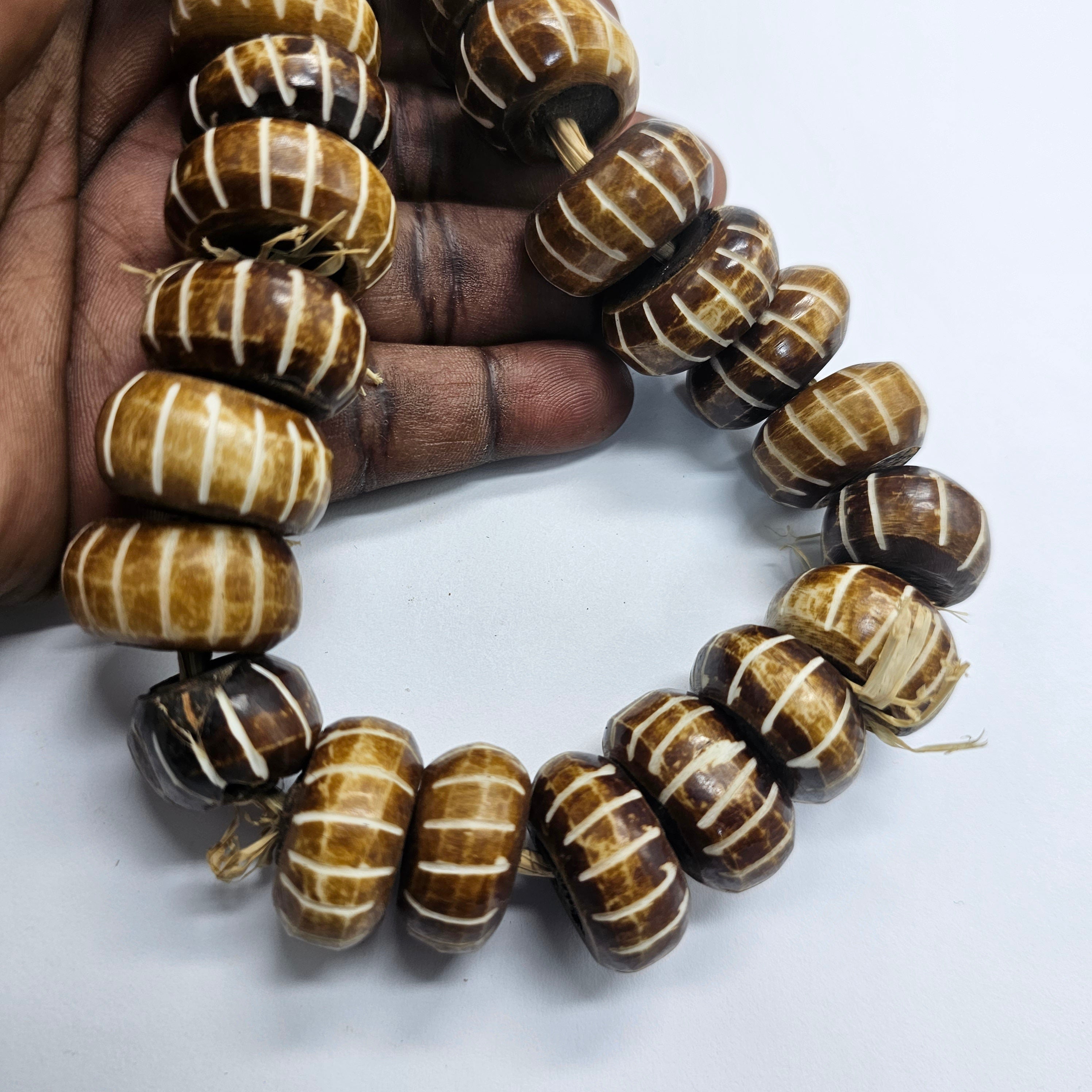 Brown Batik Bone Beads, African Beads