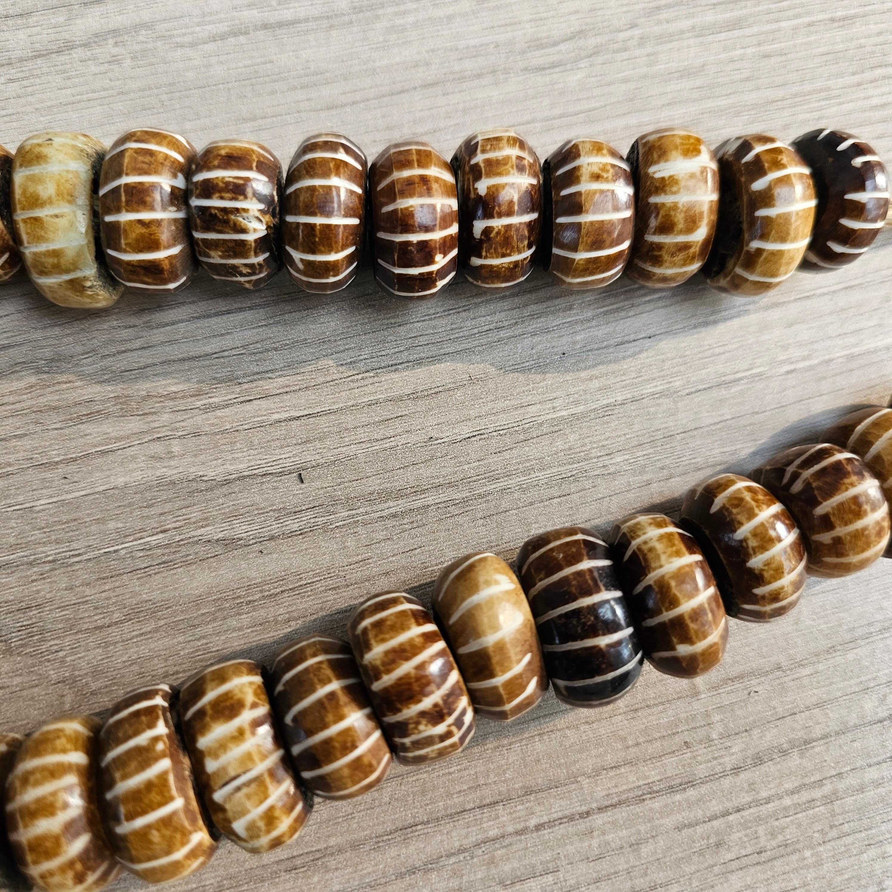 Brown Batik Bone Beads, African Beads